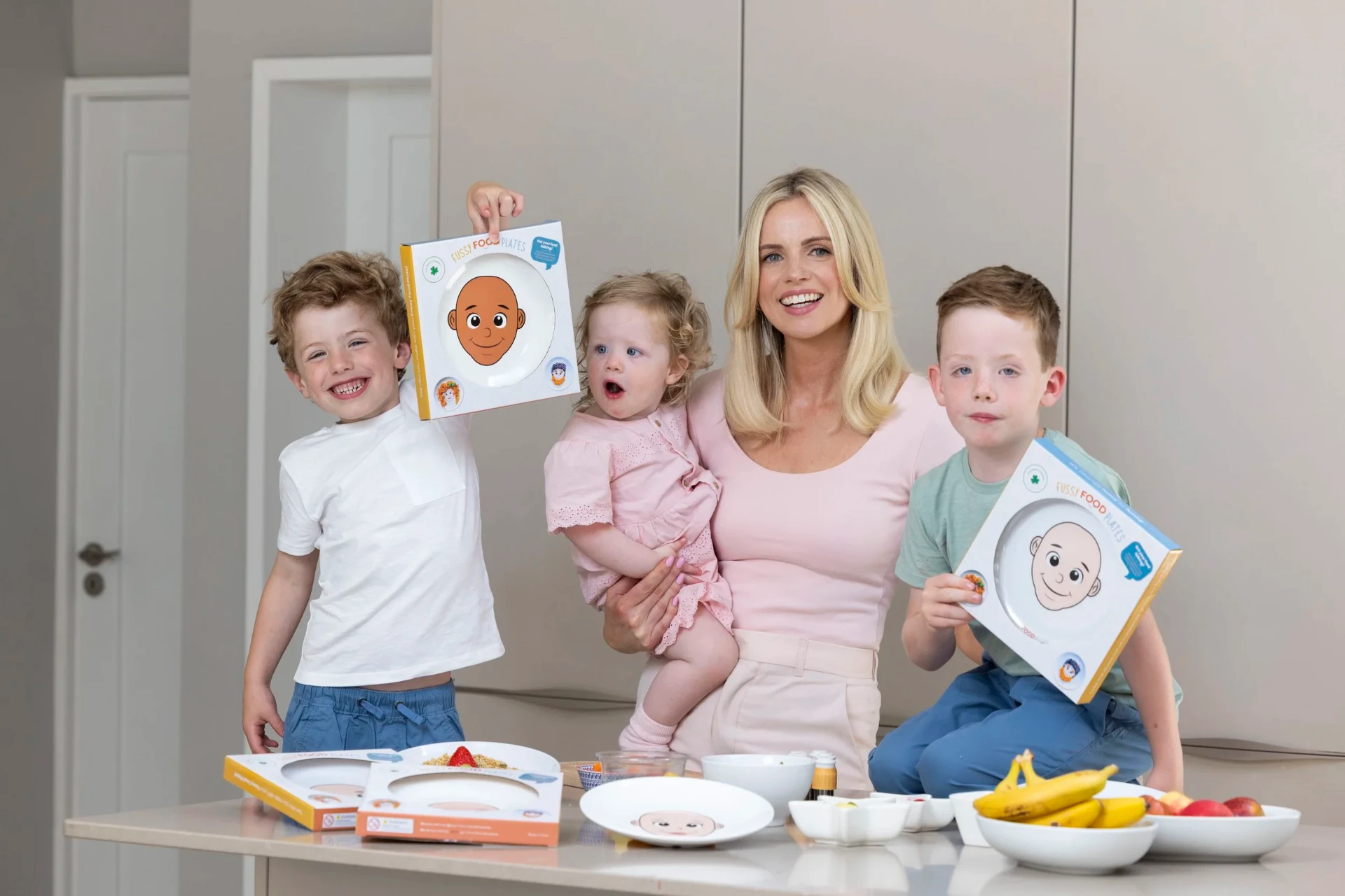 Fussy Food Plates product with family showing the packaging